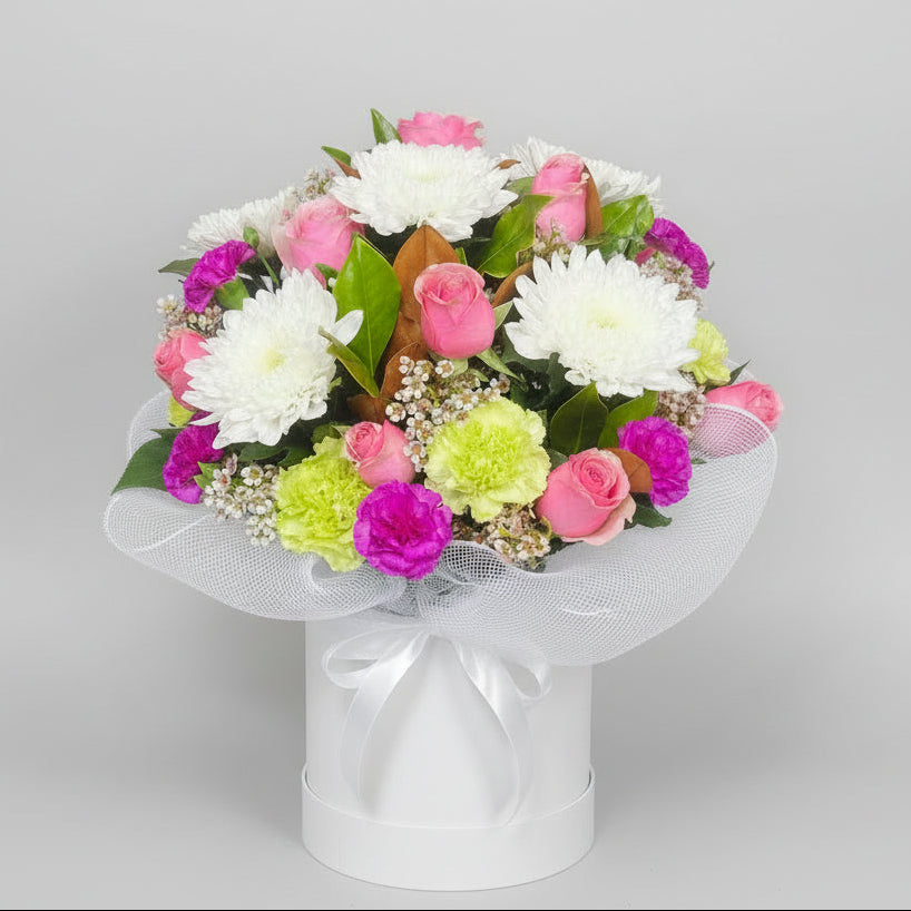 Mixed Flowers in Hat Box