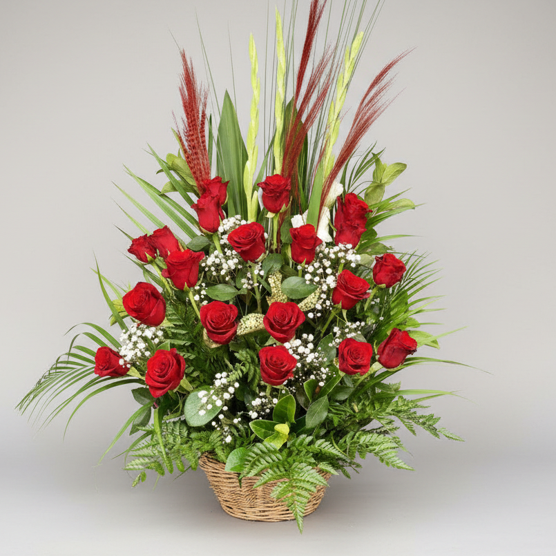 Long Stemmed Red Roses Basket