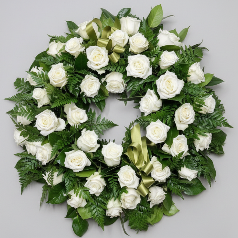 Large White Rose Funeral Wreath