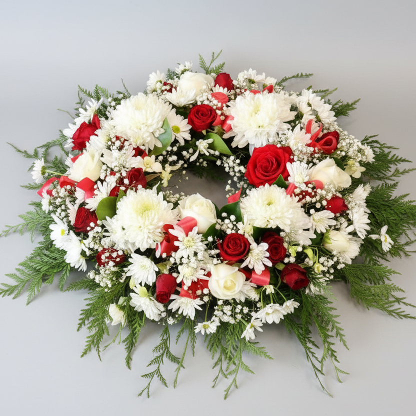Red and White Flowers Wreath