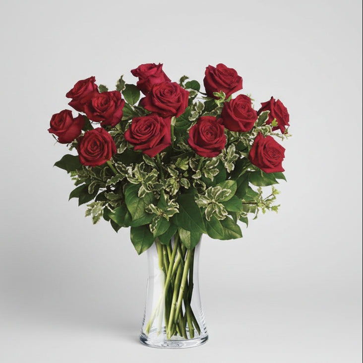 Dozen Red Roses In Vase