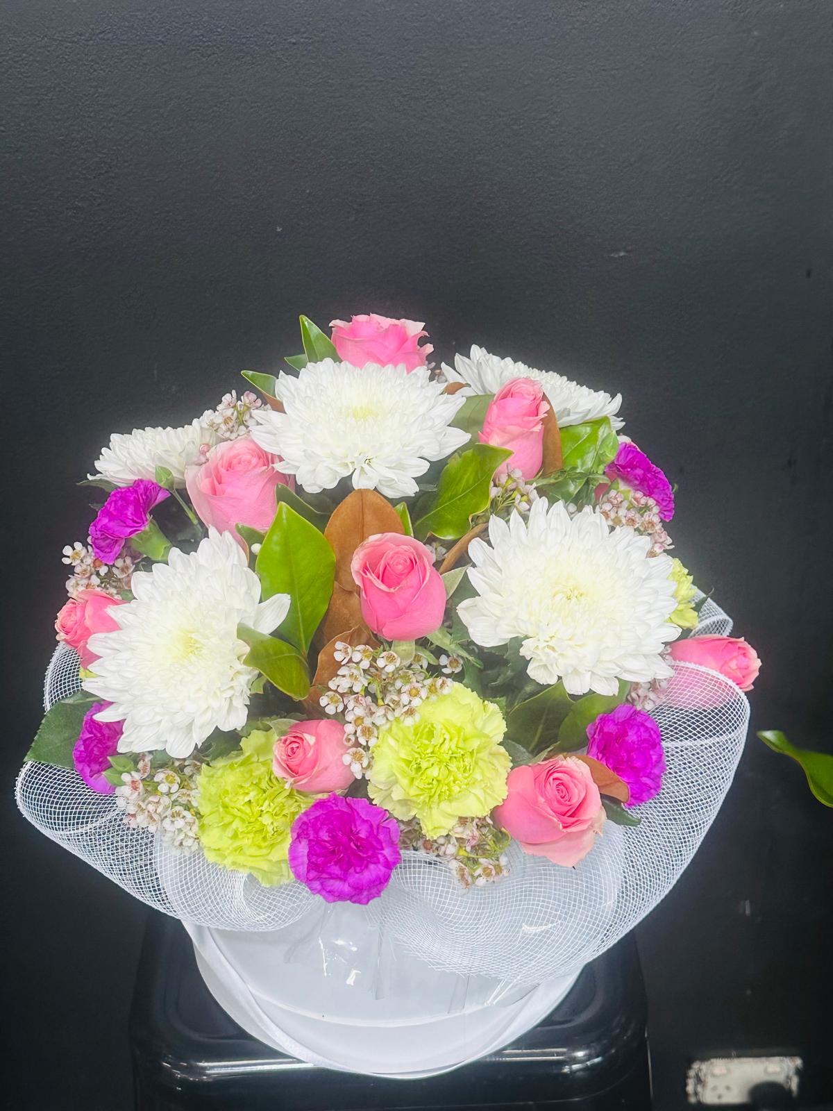 Mixed Flowers in Hat Box