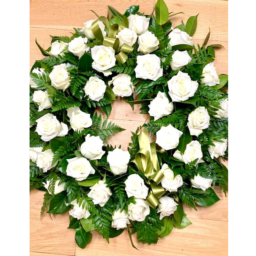 Large White Rose Funeral Wreath