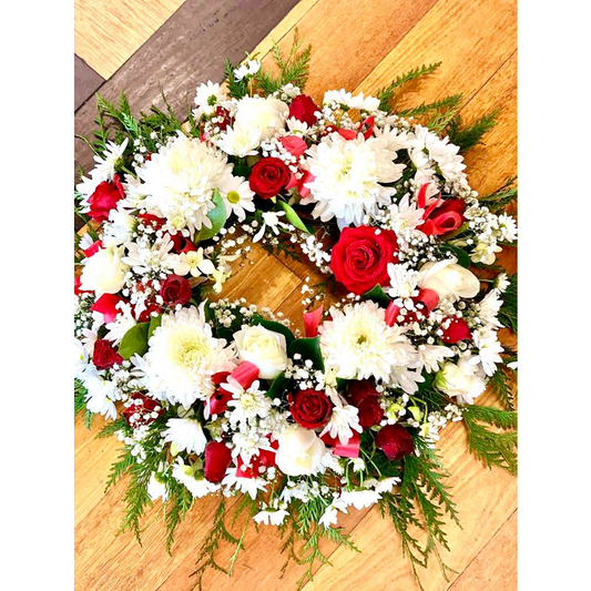 Red and White Flowers Wreath