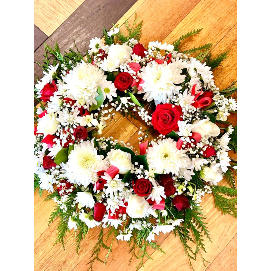 Red and White flowers wreath