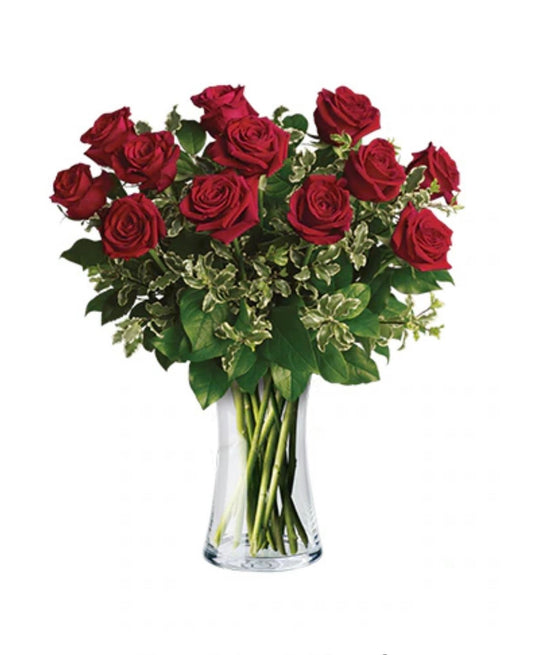 Dozen Red Roses In Vase