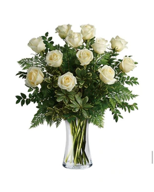 Dozen White Roses In Vase