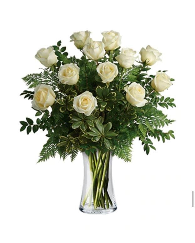 Dozen White Roses Vase