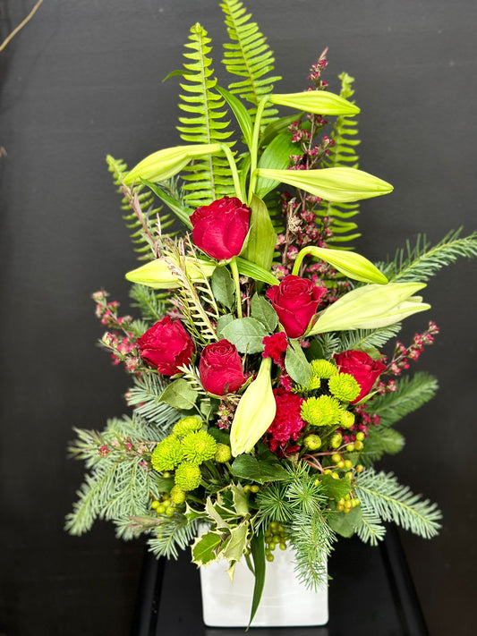 Christmas Arrangement in Ceramic Pot