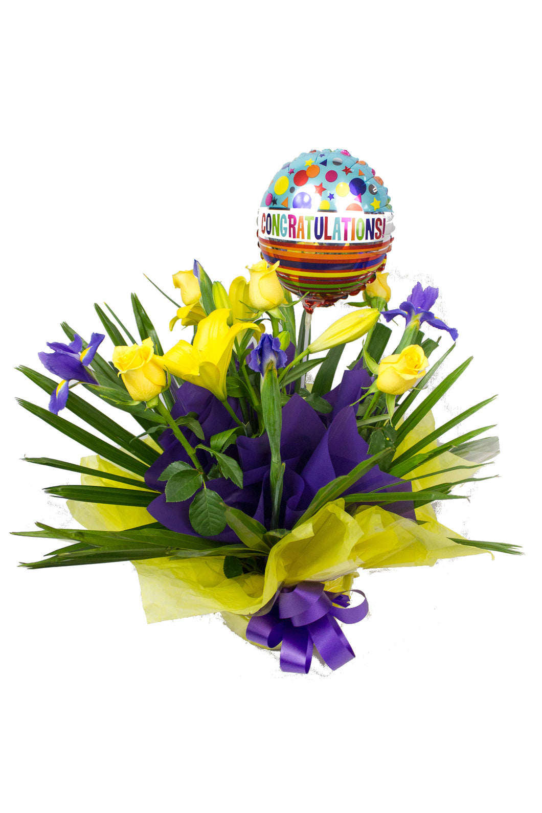 Yellow Roses In A Garden Bowl (Including Balloon)